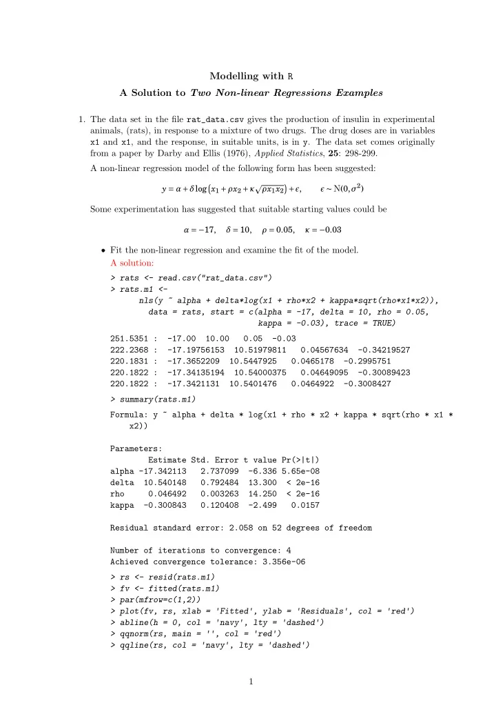 modelling with r a solution to two non linear regressions