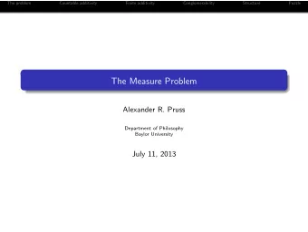The Measure Problem  Alexander R. Pruss  Department of Philosophy  Baylor University  July 11, 2013