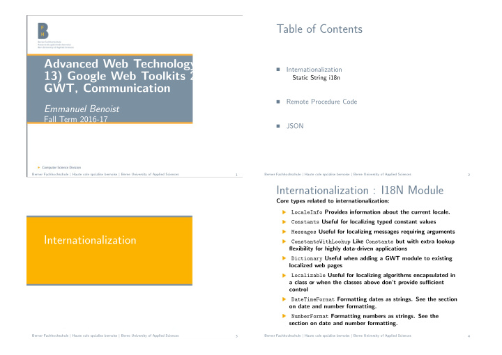 table of contents advanced web technology