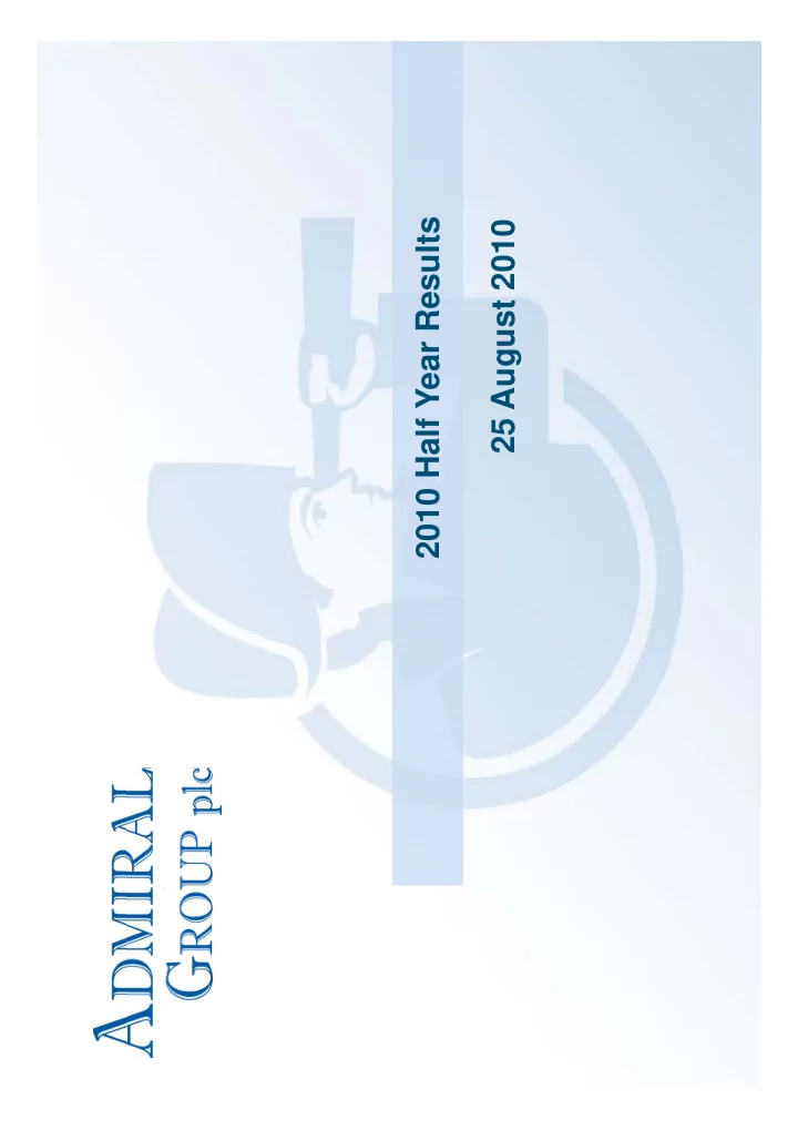 2010 half year results 25 august 2010 agenda