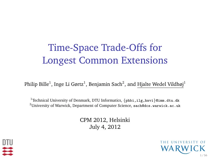 time space trade offs for longest common extensions