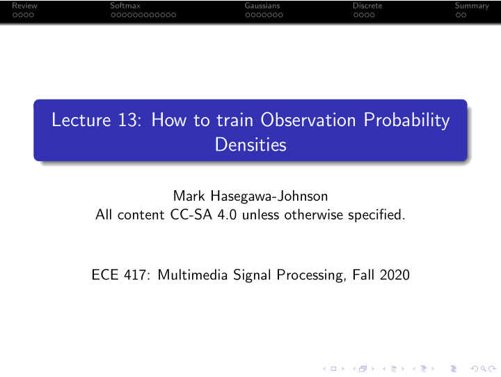 lecture 13 how to train observation probability densities