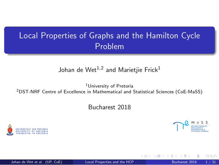 local properties of graphs and the hamilton cycle problem