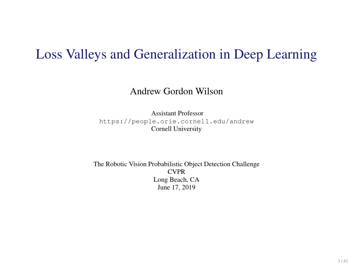 loss valleys and generalization in deep learning