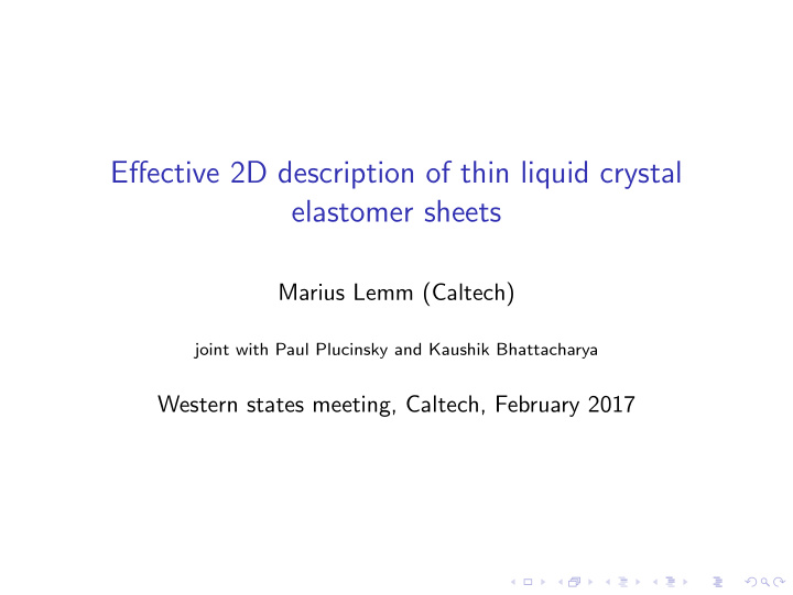 effective 2d description of thin liquid crystal elastomer