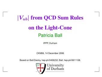 | V ub | from QCD Sum Rules  on the Light-Cone  Patricia Ball  IPPP  , Durham  CKM06, 14 December