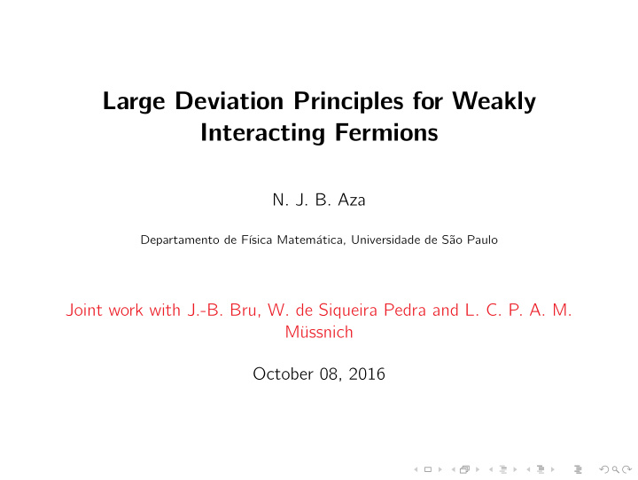 large deviation principles for weakly interacting fermions