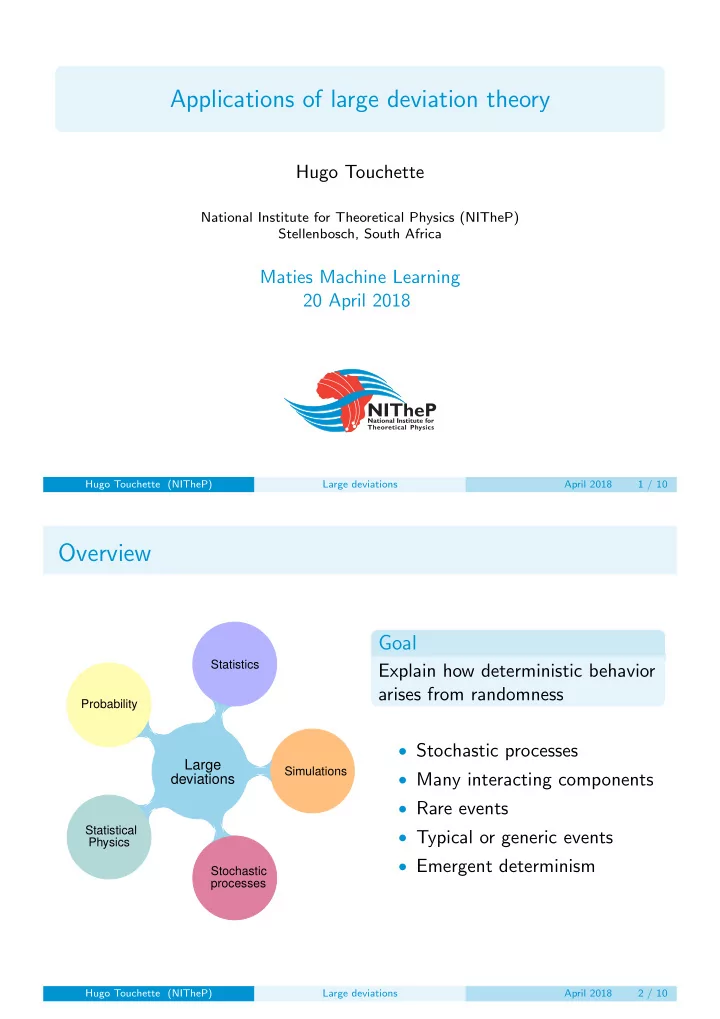 applications of large deviation theory