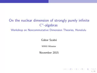 On the nuclear dimension of strongly purely infinite C  -algebras  Workshop on Noncommutative