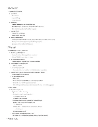 Overview  Stream Processing  Applications  Stock Markets  Internet of Things  Intrusion Detection