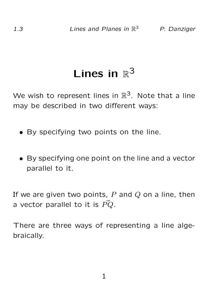example 1 1 find the equation of the line joining p 1 1 1