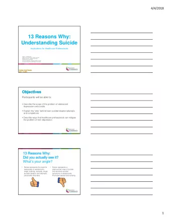 13 Reasons Why:  Understanding Suicide  Implications for Healthcare Professionals  Sergio V Delgado