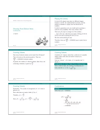 Playing the Lottery  MDM4U: Mathematics of Data Management  In Lotto 6/49, players must select six