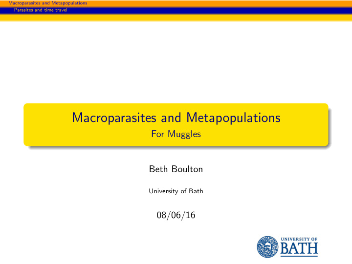 macroparasites and metapopulations