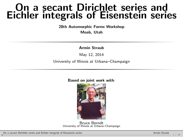 on a secant dirichlet series and eichler integrals of