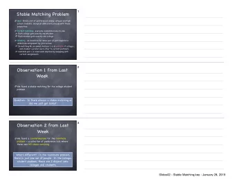 Stable Matching Problem  Goal.  Given a set of preferences among colleges and high  school