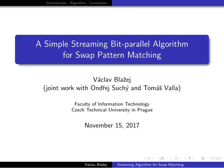 a simple streaming bit parallel algorithm for swap