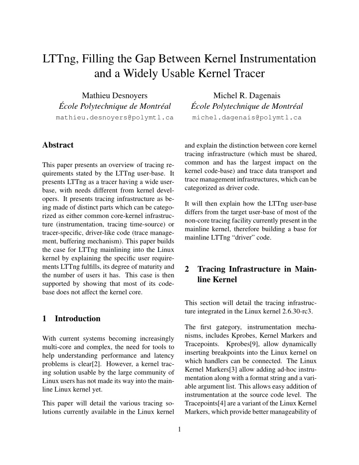 lttng filling the gap between kernel instrumentation and