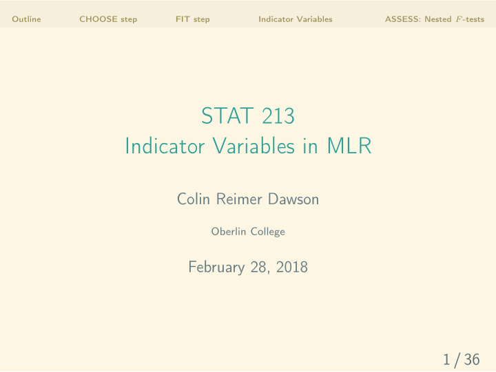 stat 213 indicator variables in mlr