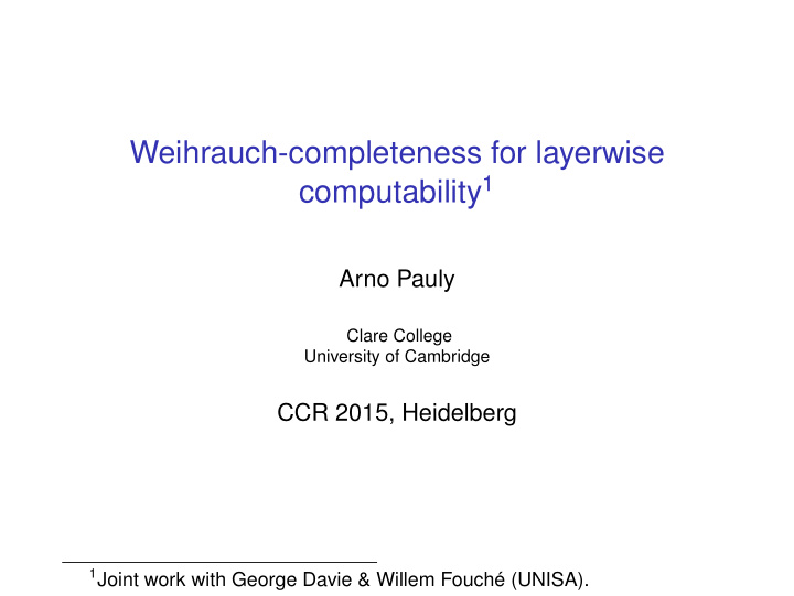 weihrauch completeness for layerwise