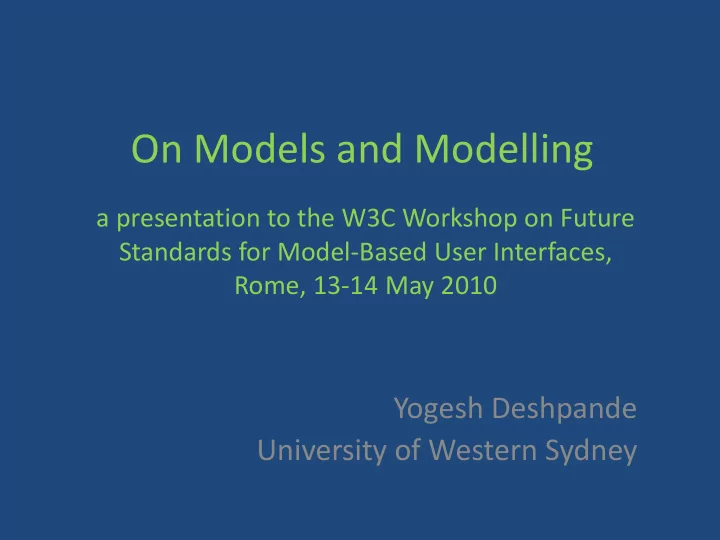 on models and modelling
