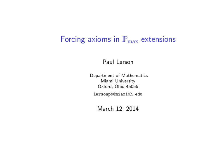 forcing axioms in p max extensions