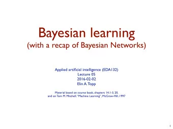 Bayesian learning  (with a recap of Bayesian Networks)  Applied artificial intelligence (EDA132)