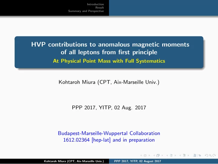 hvp contributions to anomalous magnetic moments of all