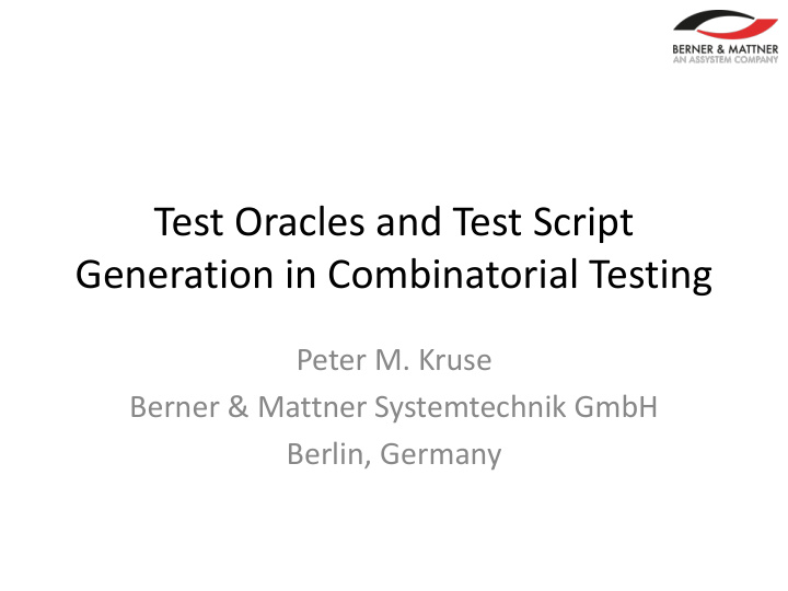 test oracles and test script generation in combinatorial