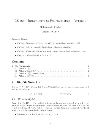 CS 466  Introduction to Bioinformatics  Lecture 2  Mohammed El-Kebir  August 30, 2019