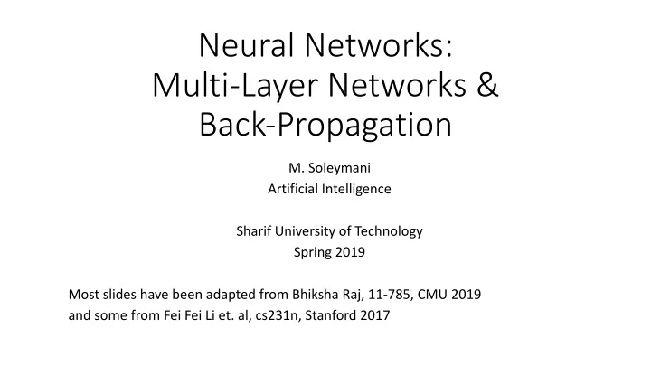 neural networks multi layer networks back propagation