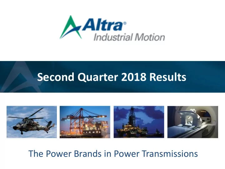 second quarter 2018 results