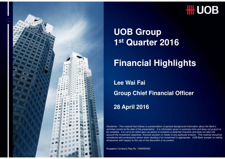 uob group 1 st quarter 2016 financial highlights