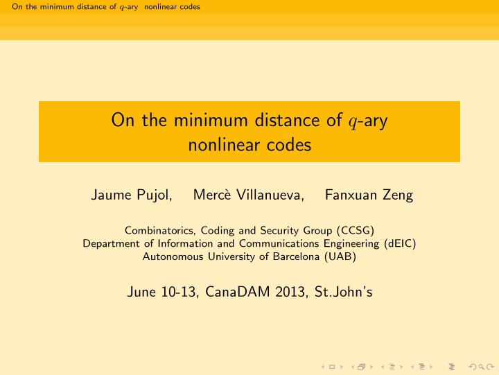 on the minimum distance of q ary nonlinear codes