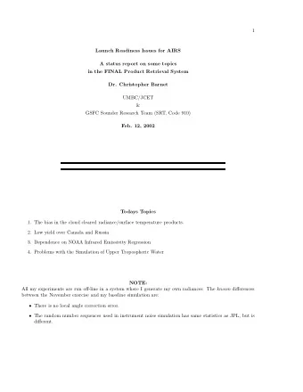 1  Launch Readiness Issues for AIRS  A status report on some topics  in the FINAL Product Retrieval