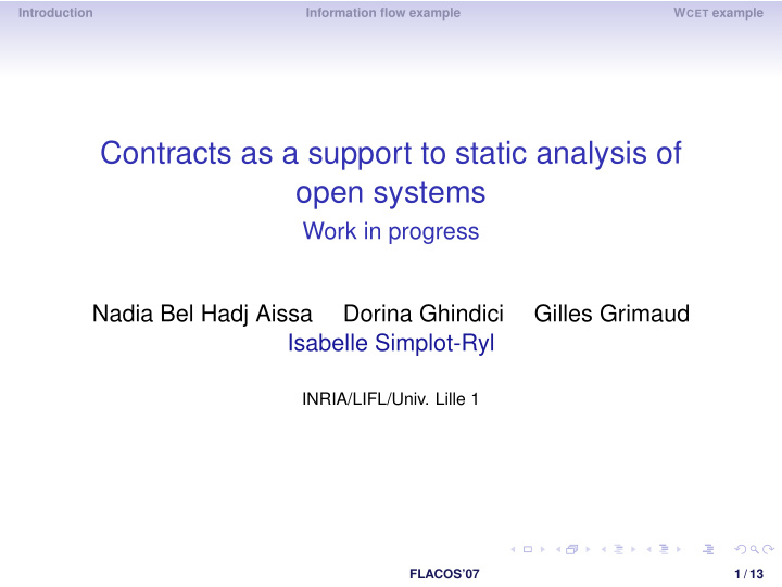 contracts as a support to static analysis of open systems