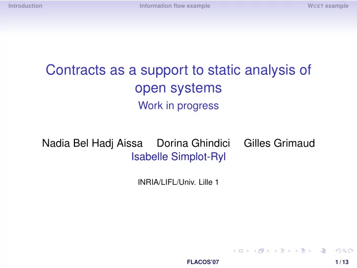 contracts as a support to static analysis of open systems