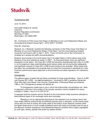 Via Electronic Mail  June 10, 2010  Honorable Gregory B. Jaczko  Chairman  Nuclear Regulatory