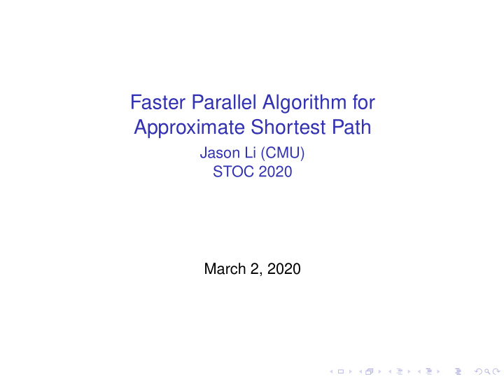 faster parallel algorithm for approximate shortest path