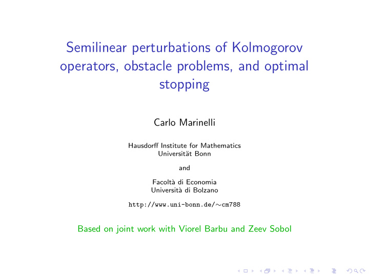 semilinear perturbations of kolmogorov operators obstacle