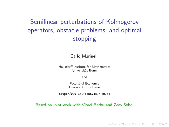 semilinear perturbations of kolmogorov operators obstacle