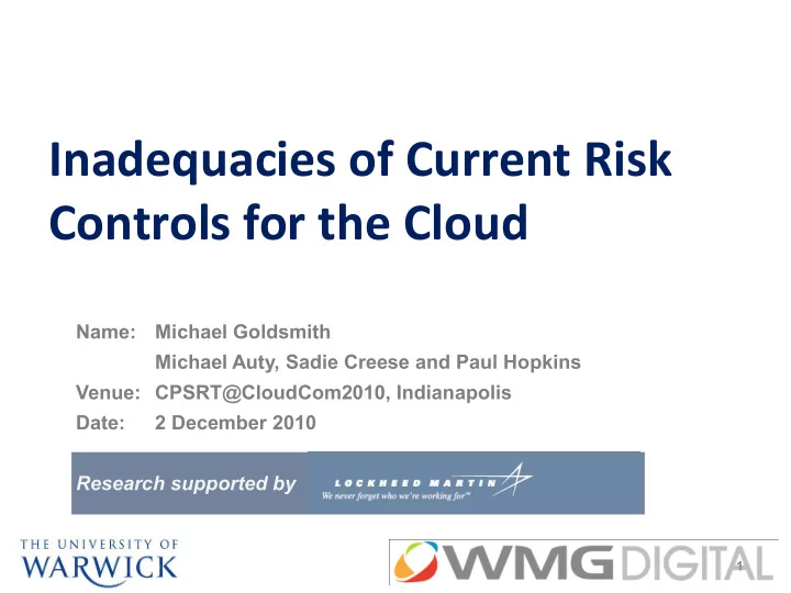 inadequacies of current risk