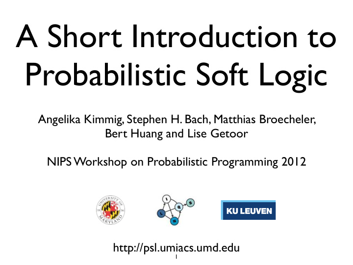 a short introduction to probabilistic soft logic