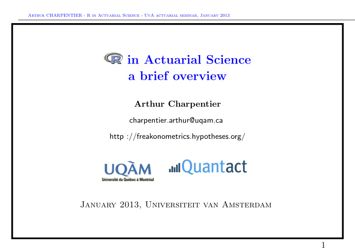 in actuarial science a brief overview