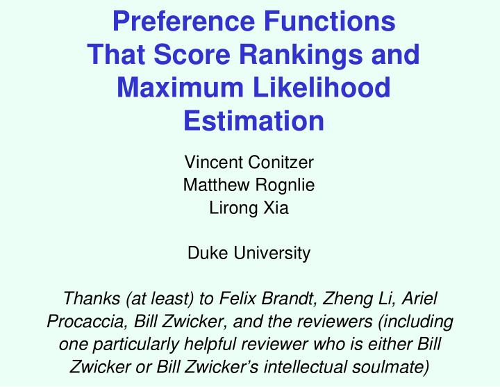 preference functions that score rankings and maximum
