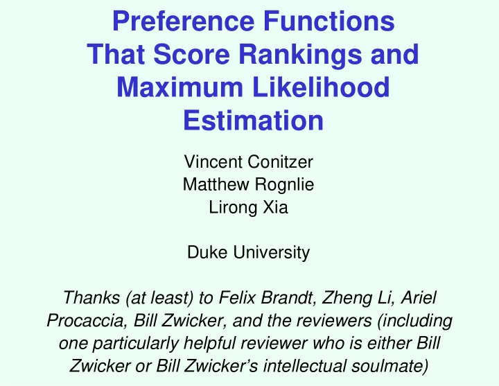 preference functions that score rankings and maximum