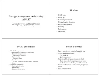 Outline   PAST goals  Storage management and caching   PAST api  in PAST   File storage