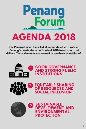 AGENDA 2018  The Penang Forum has a list of demands which it calls on  Penangs newly elected