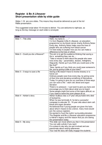 Register  &amp; Be A Lifesaver  Short presentation slide by slide guide  Slides 1-18  are core