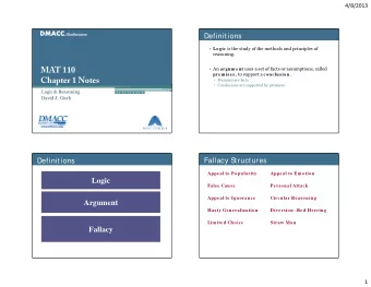 MAT 110 prem ises, to support a conclusion .  Chapter 1 Notes  Premises are facts